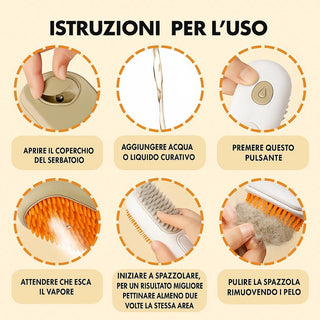 Spazzola a Vapore 3 - in - 1 per Cani e Gatti – Rimuovi Pelo, Massaggia e Idrata con Vapore | Ricaricabile USB - AmiciFidati