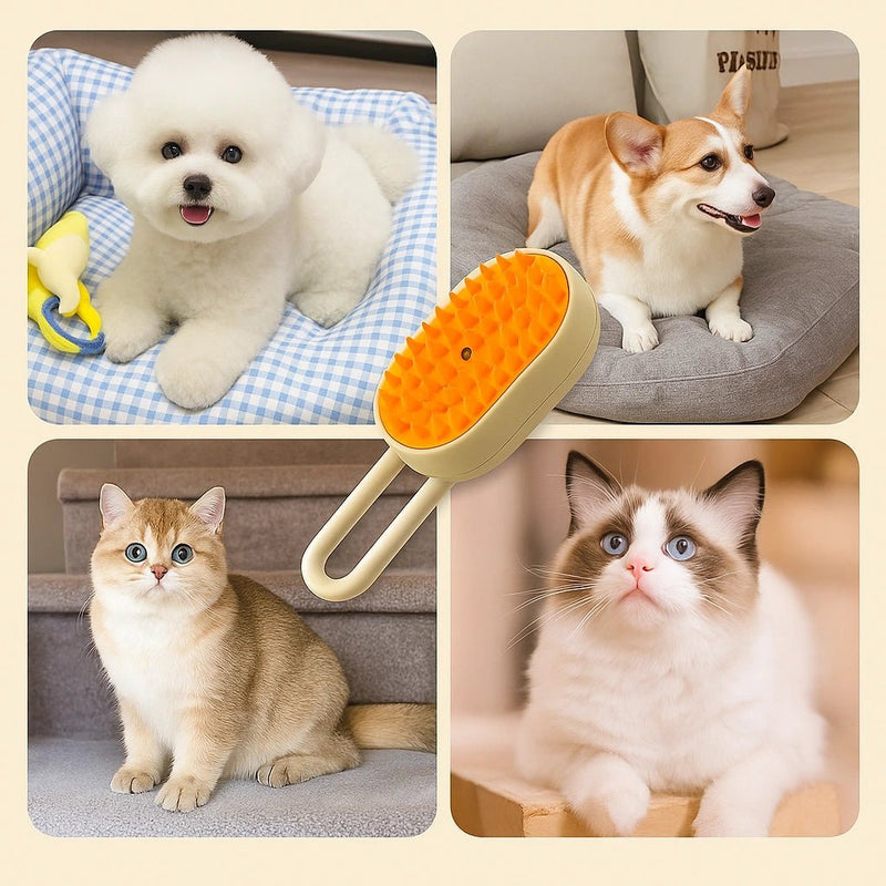 Spazzola a Vapore 3 - in - 1 per Cani e Gatti β Rimuovi Pelo, Massaggia e Idrata con Vapore | Ricaricabile USB - AmiciFidati