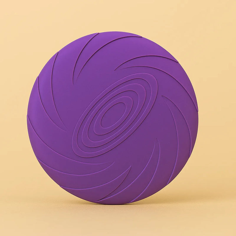 Frisbee viola in gomma per cani, resistente e morbido, ideale per giochi all’aria aperta
