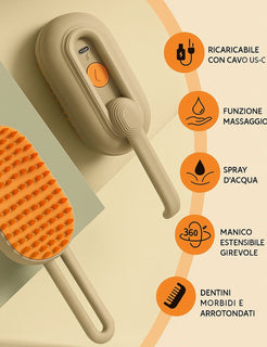 Spazzola a Vapore 3 - in - 1 per Cani e Gatti – Rimuovi Pelo, Massaggia e Idrata con Vapore | Ricaricabile USB - AmiciFidati