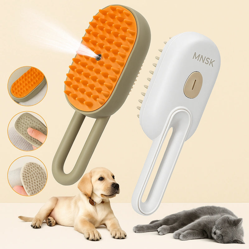 Spazzola massaggiante per cani e gatti con spruzzo d’acqua integrato, ideale per pelo lucido e pulizia profonda