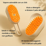 Spazzola a vapore per gatti con setole in silicone morbide e 84 dentini arrotondati, ideale per massaggiare, detergere e idratare il pelo del tuo animale domestico.