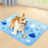 Corgi su tappetino rinfrescante per cani con stampa balene, ideale per l’estate, mantiene fresco e comodo il tuo animale
