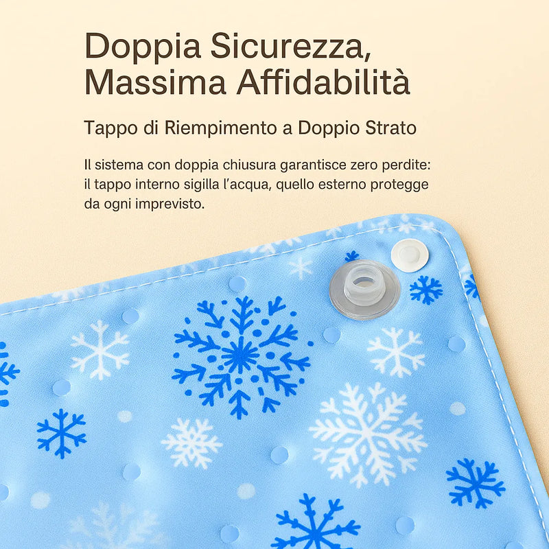 Dettaglio tappetino rinfrescante per cani con tappo a doppia sicurezza – sistema anti-perdite con chiusura interna ed esterna